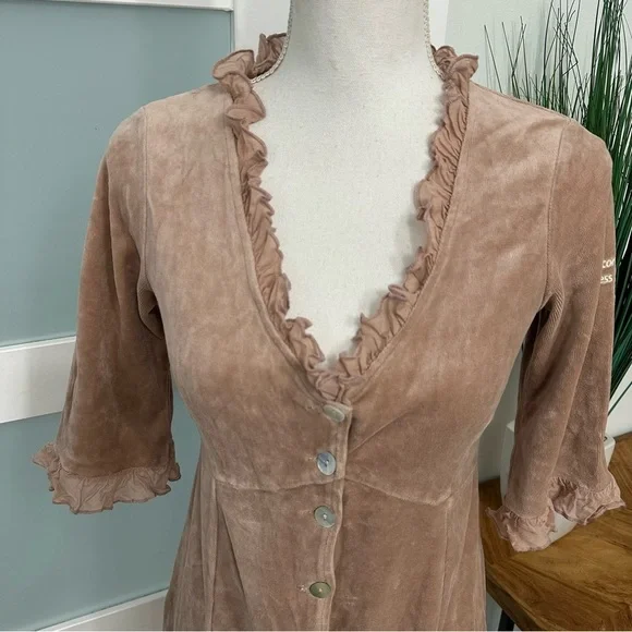 Odd Molly Velvet Babydoll Dress 580 Imagine Free SZ 1/Small Beige Pink Tone GUC - Picture 3 of 10